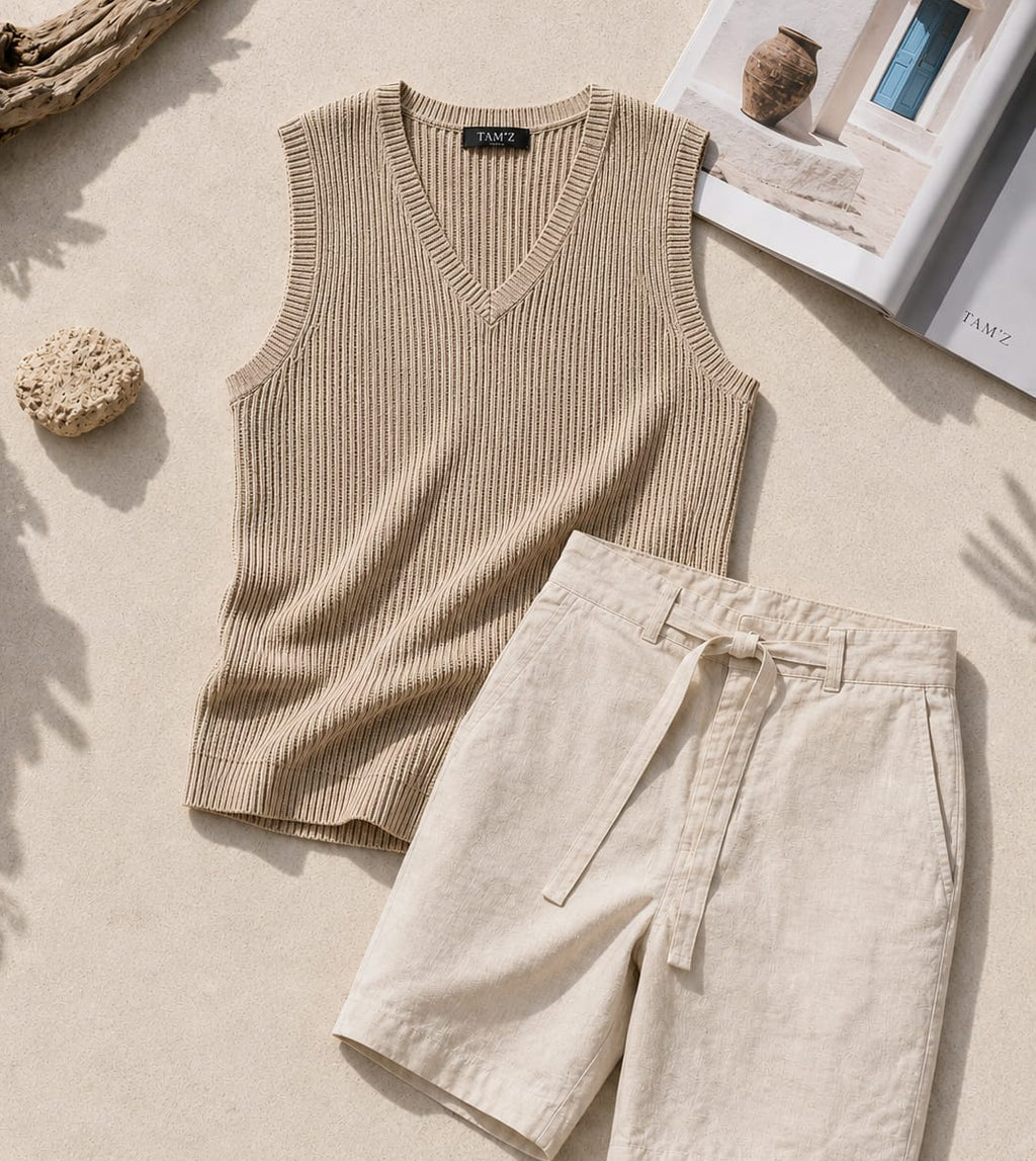 STS Aura Knitted Sleeveless T-Shirt – Beige 